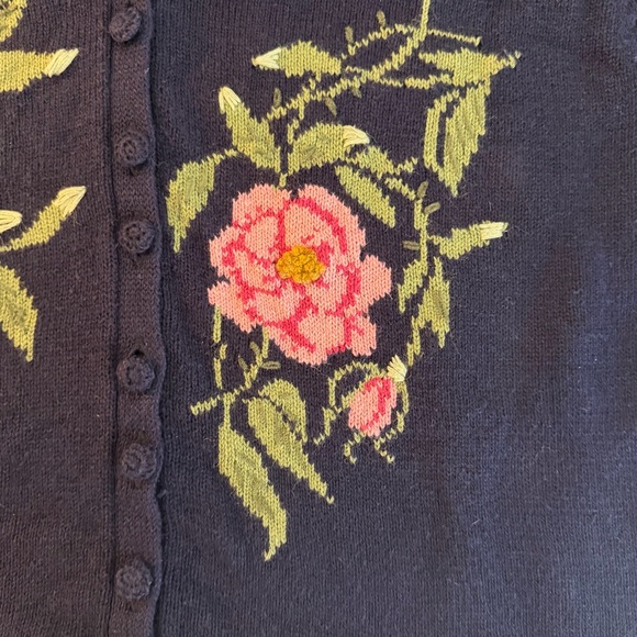 Vintage 90s Susan Bristol Floral Embroidered Cardigan L Cottagecore Grannycore - Picture 9 of 15